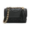 Fleming Diamond Quilted Embossed Print Tassel Pendant Woven Chain Flap Leather Crossbody Bag Small Women Bags Black 75576-001