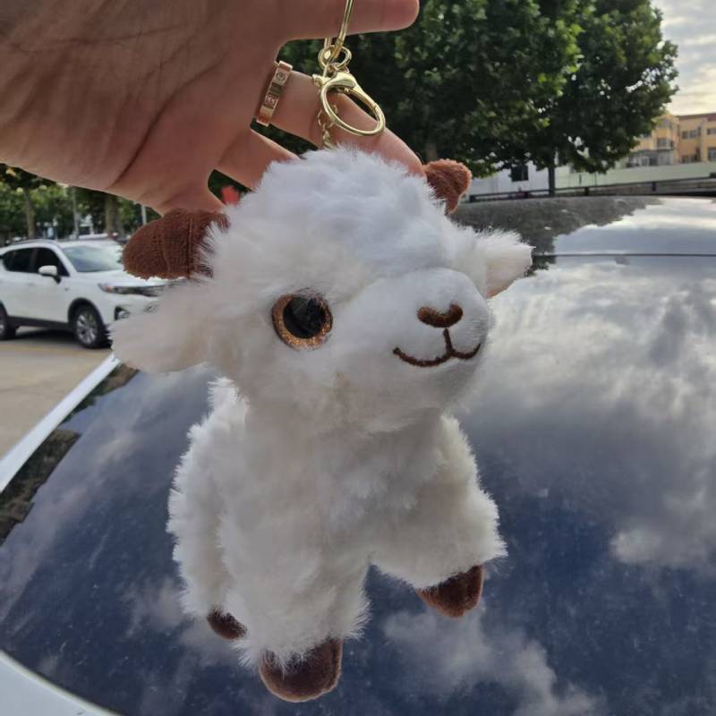 Cute Lamb Plush Doll Keychain Cartoon Soft Stuffed Animal Pendant Couple Bag Charm Gift 13cm белый