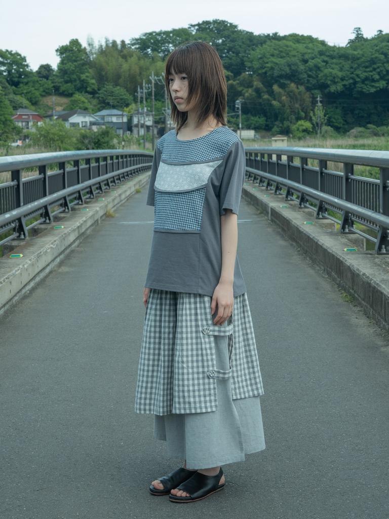 Pibeuseupibeuseu Check Overlay Maxi Skirt / Gray