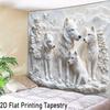 2D Marble Carved Wolf Family Background Cloth for Nature & Animal Lovers Room Decor