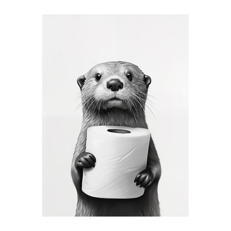 Room Murals Wall Art Poster Otter Cat Tiger Canvas Painting Funny Bathroom Home Decor Cute Animals Toilet Paper Living