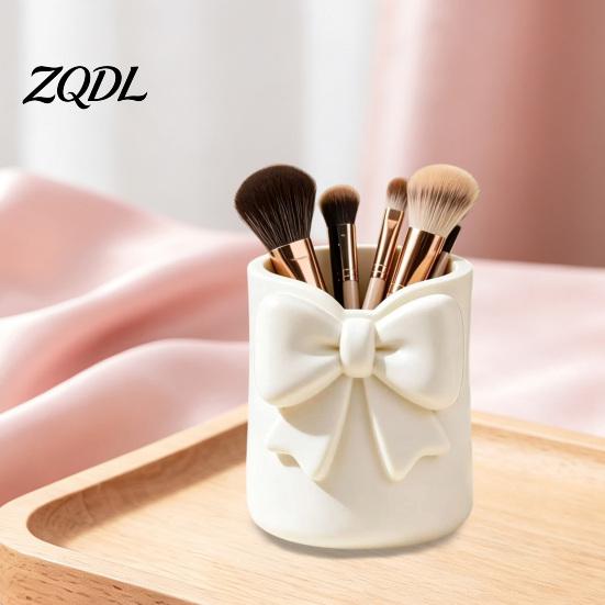 Stationery And Cosmetic Holder Storage Box with Bow Decor, 3D Printed Multifunctional Makeup Organizer, Organized Tool Durable Plastic Case