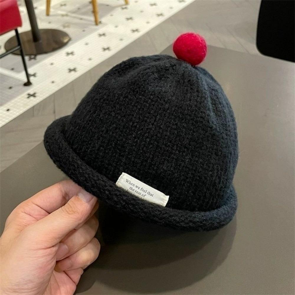 Cute Design Knitted Beanie Solid Color Landlord Hat New Pompom Hat  Kids Boy Girl
