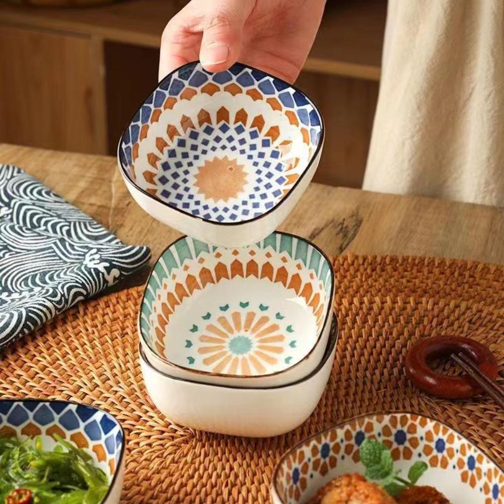 Bohemian Style Ceramic Bowl Household Sauce Bowl Small Square Bowl Japanese Snack Bowl Creative Pickle Dish