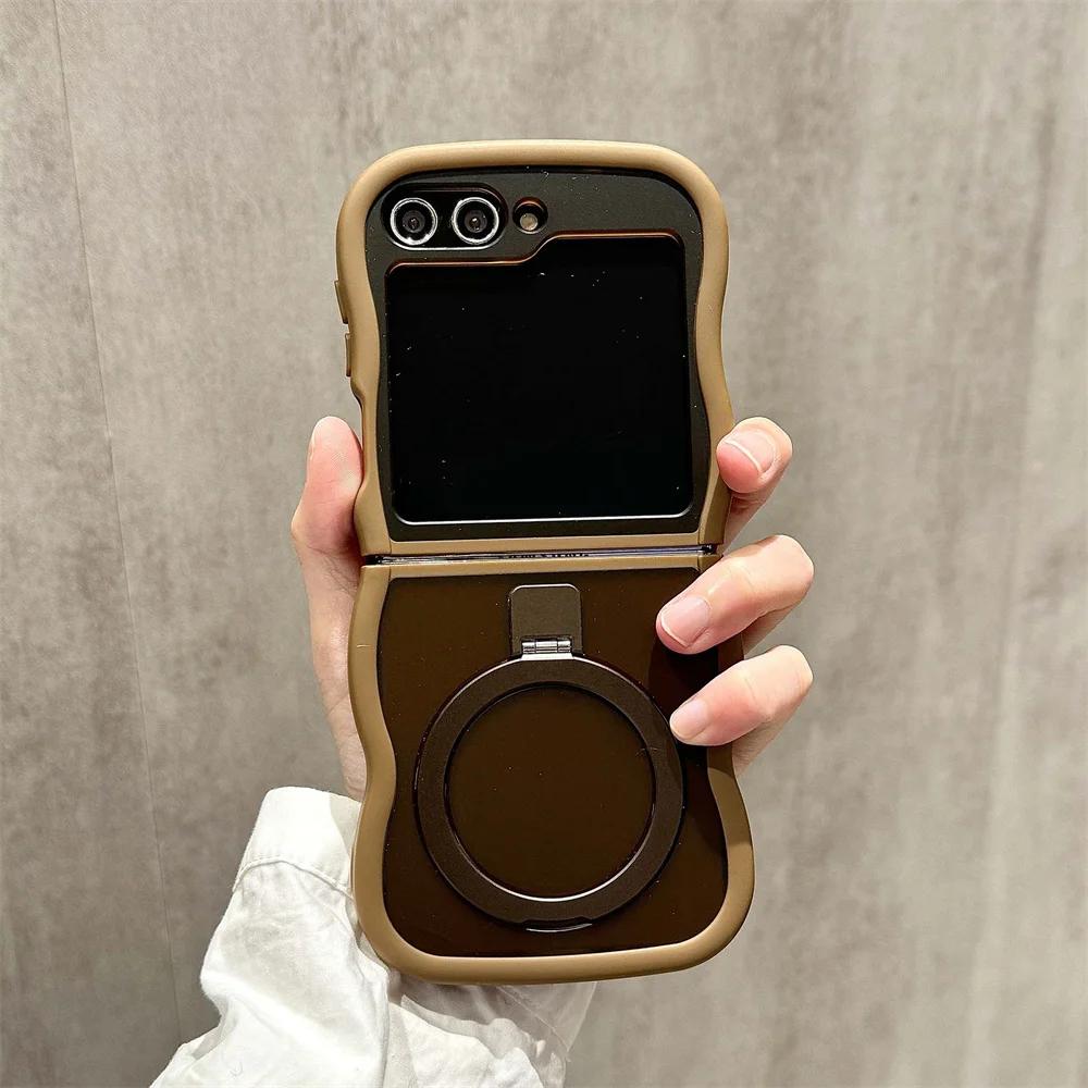 Curly Wavy Frame Translucent 360°Rotated Ring Holder Stand Cover For Samsung Galaxy Z Flip 6 5 4 3 5G For Magsafe Magnetic Case
