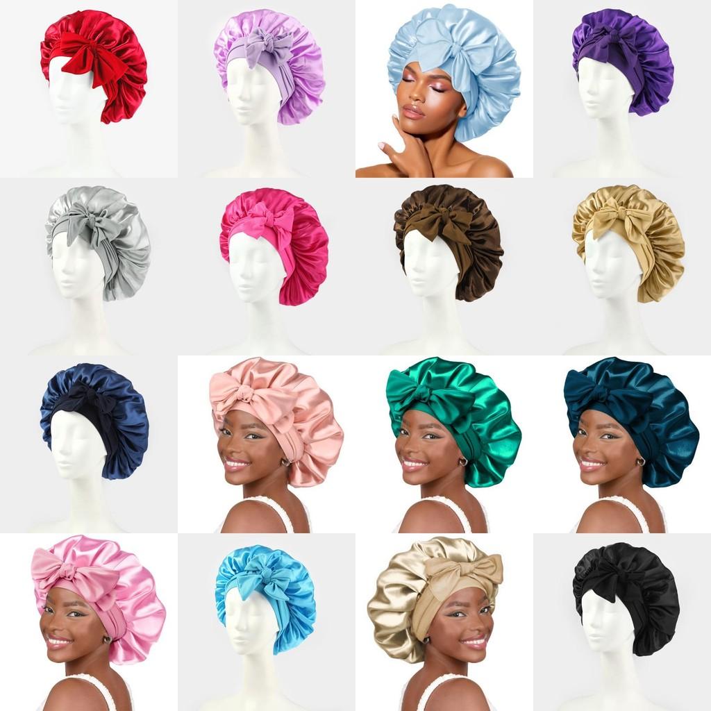 Bonnet de Nuit en Satin pour Femmes avec Nœud Papillon Lien Réglable Soin des Cheveux Bonnet de Nuit Doux en Soie