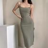 Kendou French sexy one-word collar high waist slim side split suspender medium and long dress hip skirt women