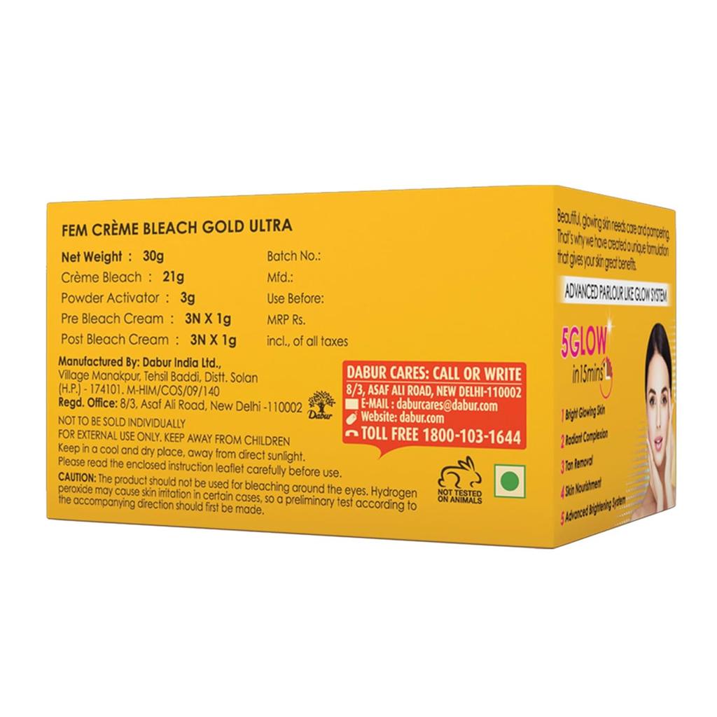 Fem Gold Ultra Creme Bleach 30g | Gentle Skin Lightening With Radiant Glow | Nourishing, Hydrating & Even Skin Tone
