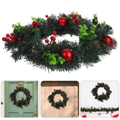 Christmas Wreath Artificial Red Berry Pine Cone 15.72 Inch Front Door Wall Fireplace Holiday Seasonal Decor Lights for Wreath