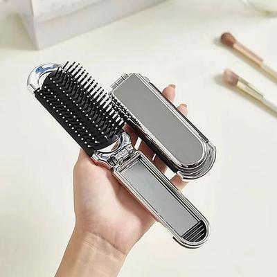 Mini-Haarbürste, faltbarer Massagekamm, Kopfmassage, antistatisch, tragbare Reise-Haarbürste, Styling-Haarkämme mit Make-up-Spiegel