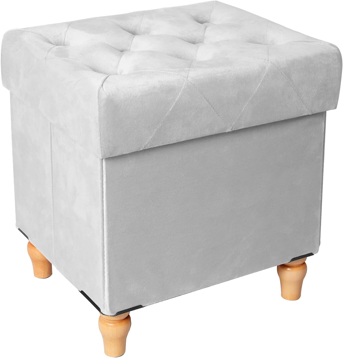 Folding Storage Ottoman Cube PU Leather Footstool with Wood Legs Ottoman Footrest for Living Room and Bedroom Black 9294₽