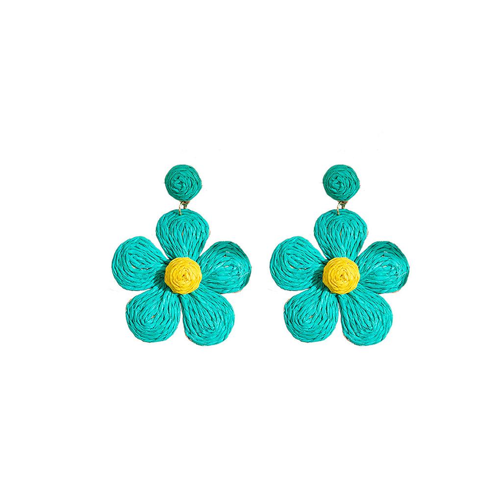 Hand-Woven Raffia Earrings Cute Solid Color Flower Earrings Vacation Style Candy Color Earrings