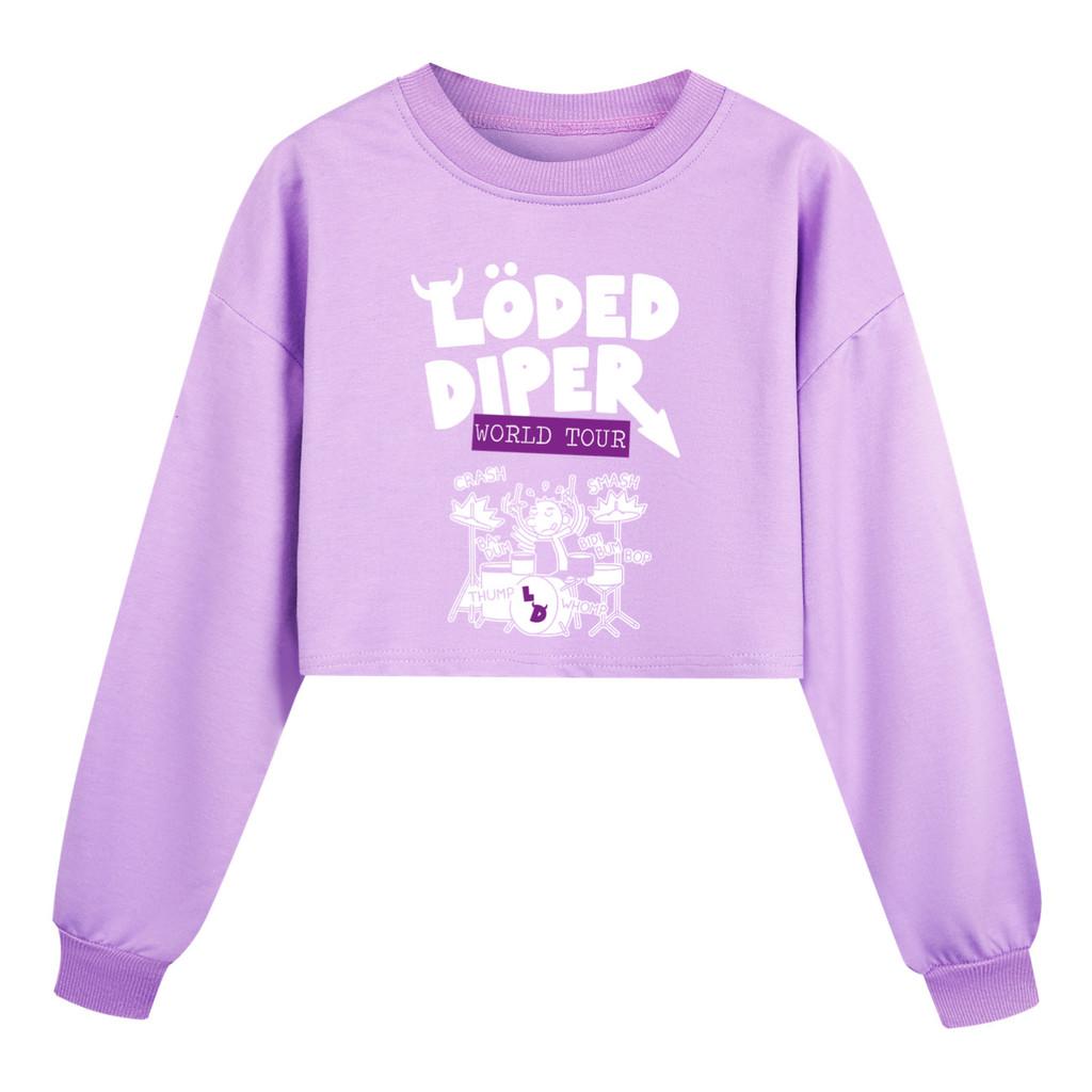 5527 Kids Girls Loded Diper Printed Casual Long Sleeves Short Style Sweatshirt 110cm фиолетовый
