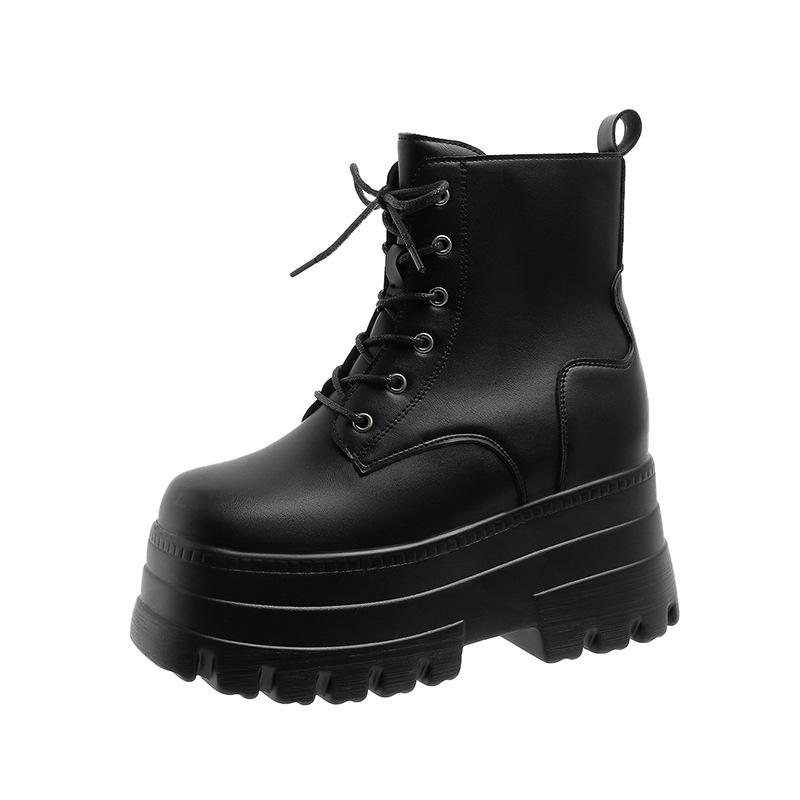 Fashion Women Platform Boots Casual 12CM Chunky High Heels Lace Up Ankle Boots for Women Nightclub Party Black White Heightening Botas