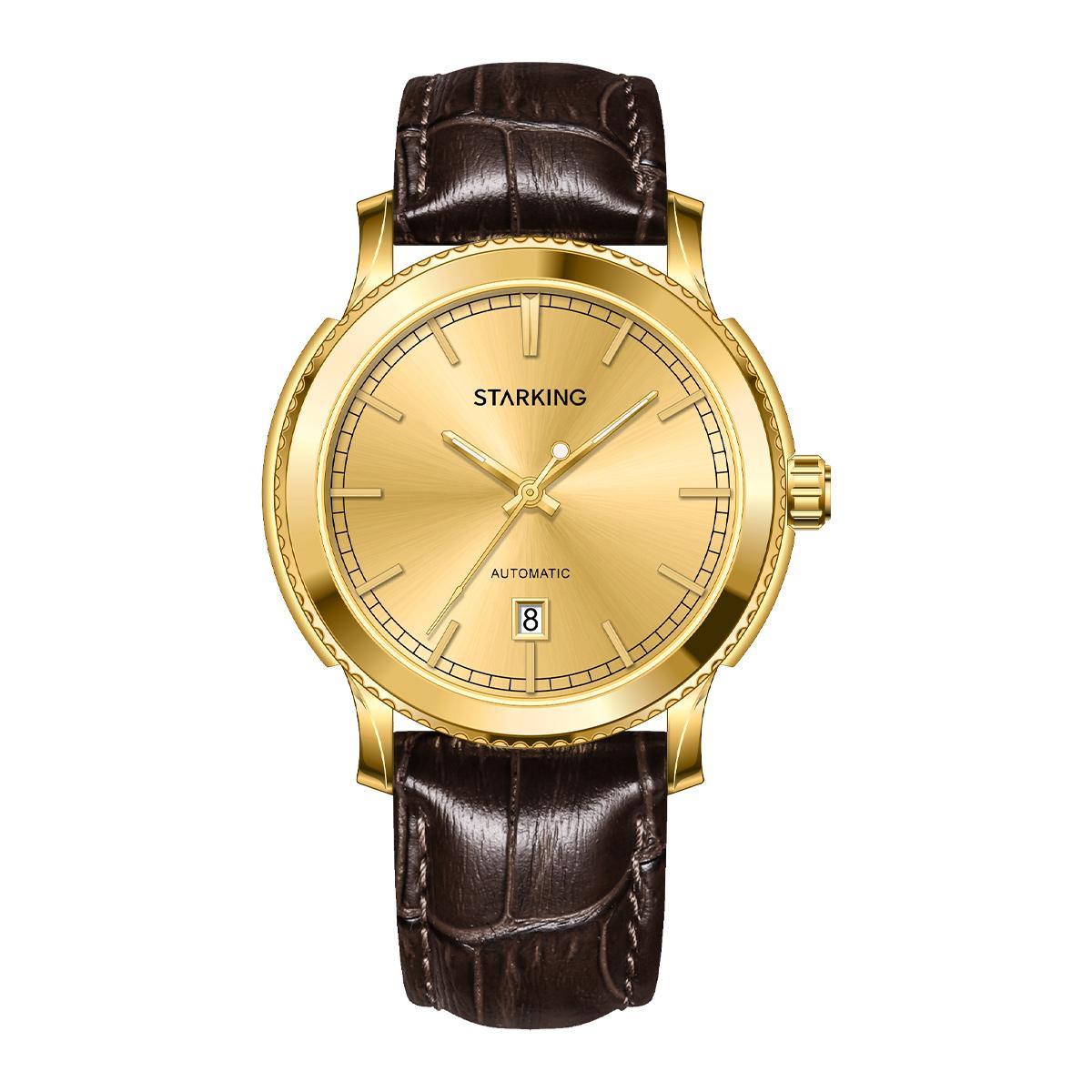 

STARKING Casual Gold Luxury Men s Automatic Watch Luminous Sapphire Glass Stainless Steel Case 30M Waterproof Date Wristwatch