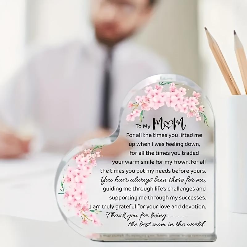 2D Flat Heart-Shaped Acrylic Mom Appreciation Desktop Decorative Plaque, Floral Design, Home Decor Plaque Hanging Wall Art Decorative Garden Decoratio