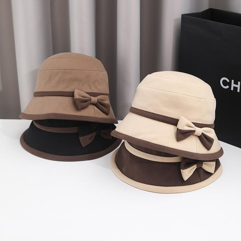 Autumn and Winter New Anti-ultraviolet Sun Hat Outdoor Bow Bucket Hat Foldable Windproof Elegant Basin Hat