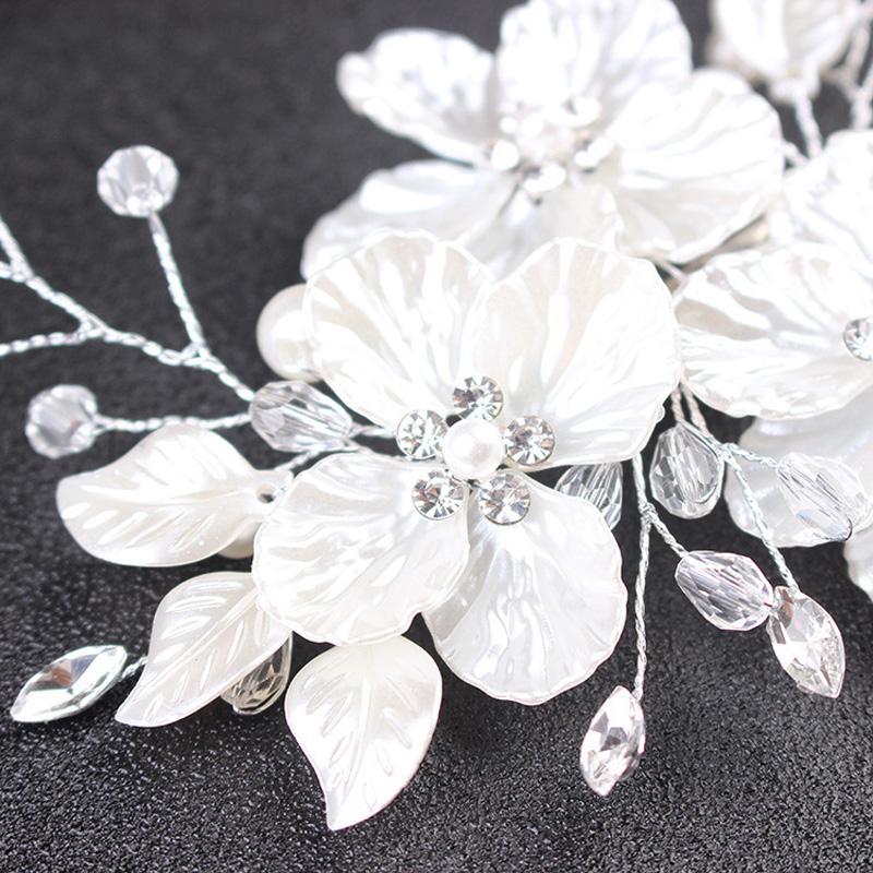 1Pc Headpiece Handwoven Bride Headwear Women White Flower Gift Hair Clip Crystal Jewelry Hair Accessories