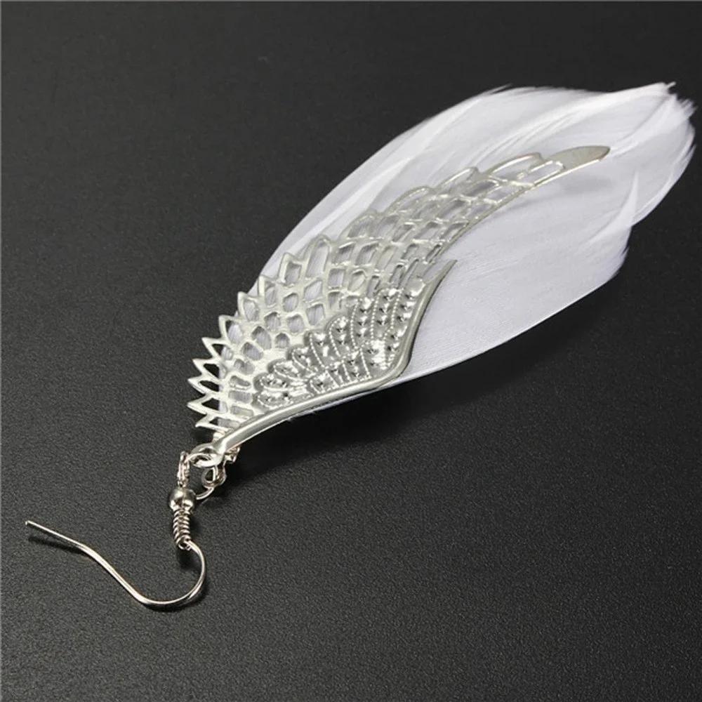 Fashion Silver Plated Angel Wings Earring White Feather Drop Earrings for Women
