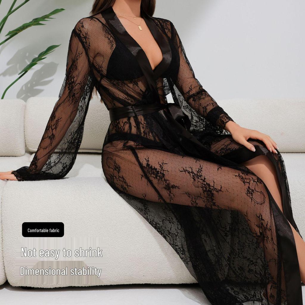 Yaoting Lace Robe: Sexy Long Nightgown Bathrobe Homewear Pajamas 3577