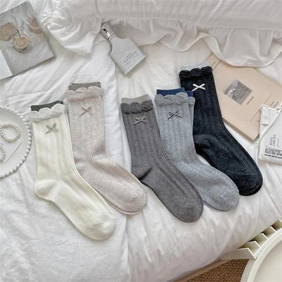 Damen Frühling und Herbst Süße Schleife Lieblich Blasen-Spitze Ballett-Wind Röhrensocken