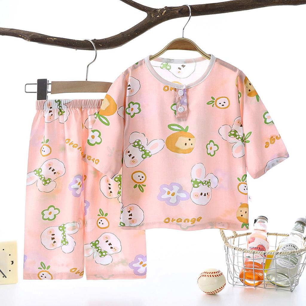 Summer Cotton Pajama Set Thin Air Conditioning Wear for Kids Baby Home Loungewear