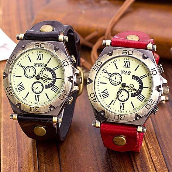 Rio Grande Men's Retro Antique Chronograph Watch with Thick Leather Band (Light Brown) ZM-WATCH4902-LBR