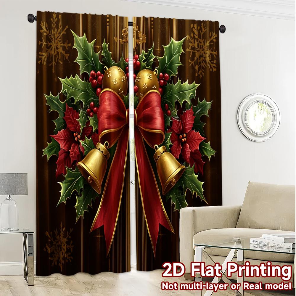 2pcs,Curtains Christmas Bells Holly Poinsettia (3) Modern Curtain Fabric Polyester Curtains Home Decor Suitable for Bedroom &