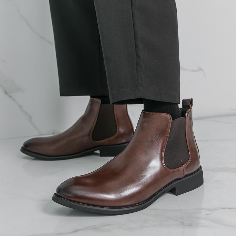 Men’s Chelsea Short Boots Business Formal High Top Boots Brown Tuxedo Ankle Boots Black Boots Large Size