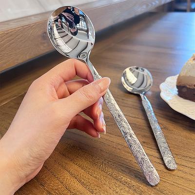 19,5 cm Nerezová kulatá lžíce Večeře Dlouhá rukojeť Míchací Dezertní lžíce Na Kuchyňské Doplňky Gadgets