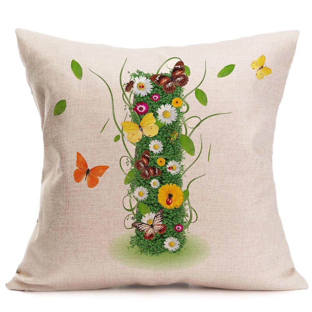 45 x 45 cm, englischer Buchstabe, Gras, Blütenblatt, Dekokissenbezug, Kissenbezug, Kissenbezug ohne Kern