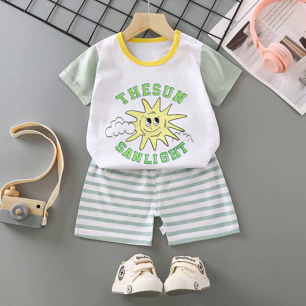 Children's Short-sleeved Suit Pure Cotton Girls Summer Clothes Boys T-shirt Baby Baby Clothes