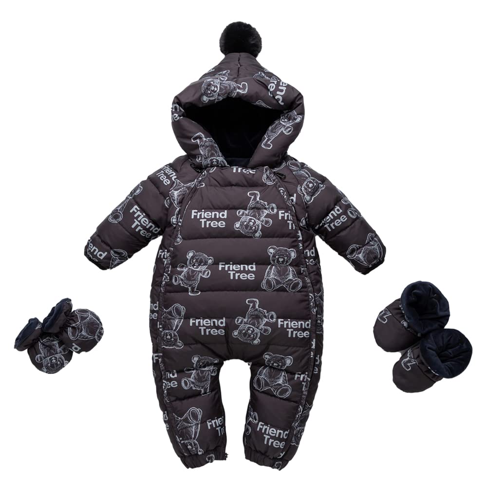 Reegoo Peter Baby Sleeve Romper with Down Winter Size Months Jumpsuit/Coverall/Long Hood, Coat, Wear, Black, 90, 18-24
