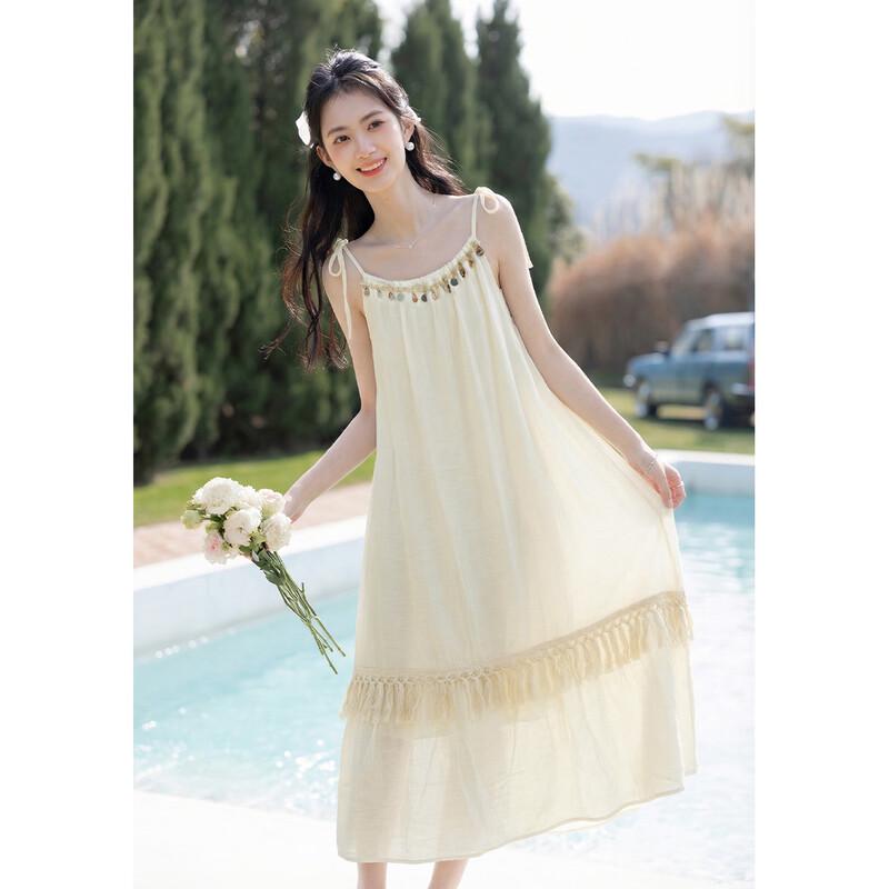 Boho Tassel Tie-Waist Midi Strap Dress