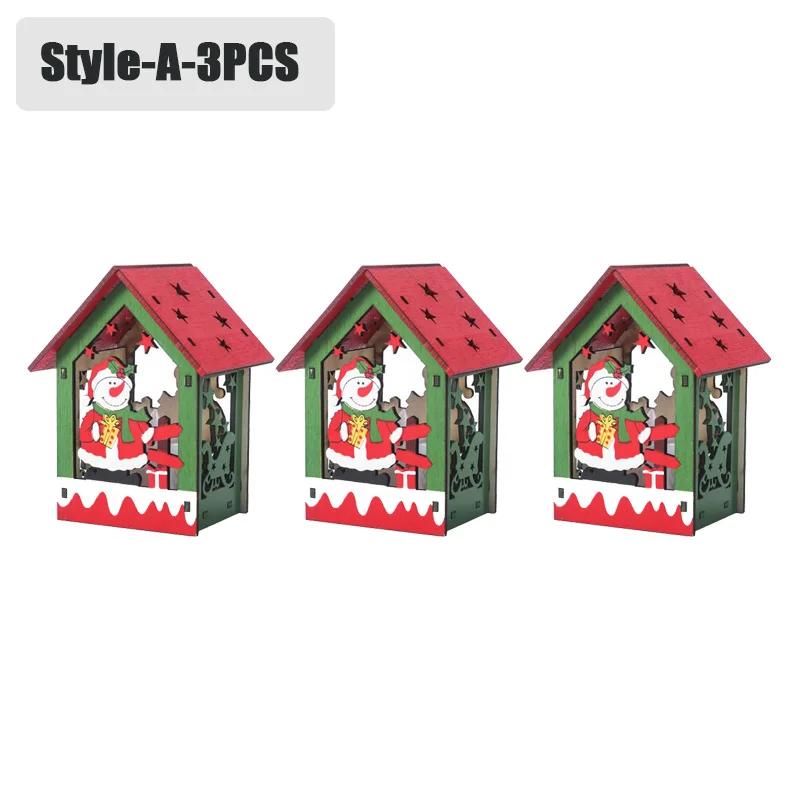 20PCS Christmas Decorations Creative DIY Assembled Cabin Painted Luminous House Christmas Tree Hanging Christmas Hut Ornaments
