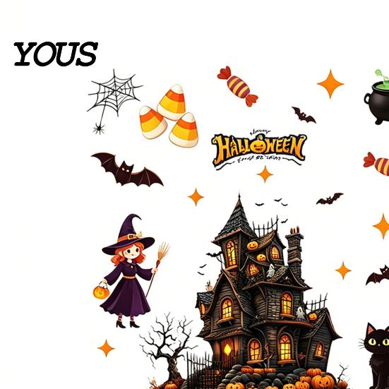 Static Cling Halloween Set Glass Sticker, Window Clings, Reusable Electrostatic Decals, Haunted Decoration House Stickers for Doors Windows,