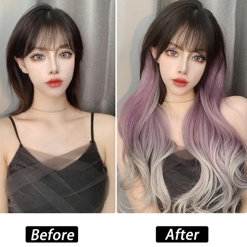 Synthetic artificial Long Curly Clip In Hair Extensions Painted Water Wave Pattern Wig Pieces Increase Volume Fluffy Hairpiece