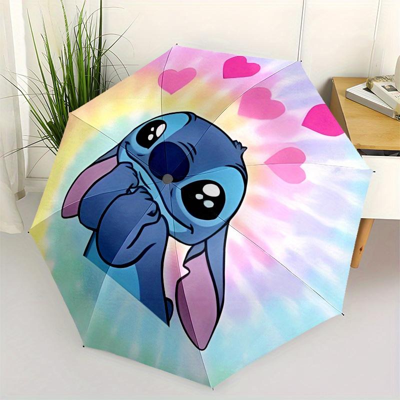 

Stitch,Hearts Automatic Umbrella Tri fold Portable Umbrella, Best Holiday Gift for Men and Women, Durable Iron Frame, Playful Design, Stur