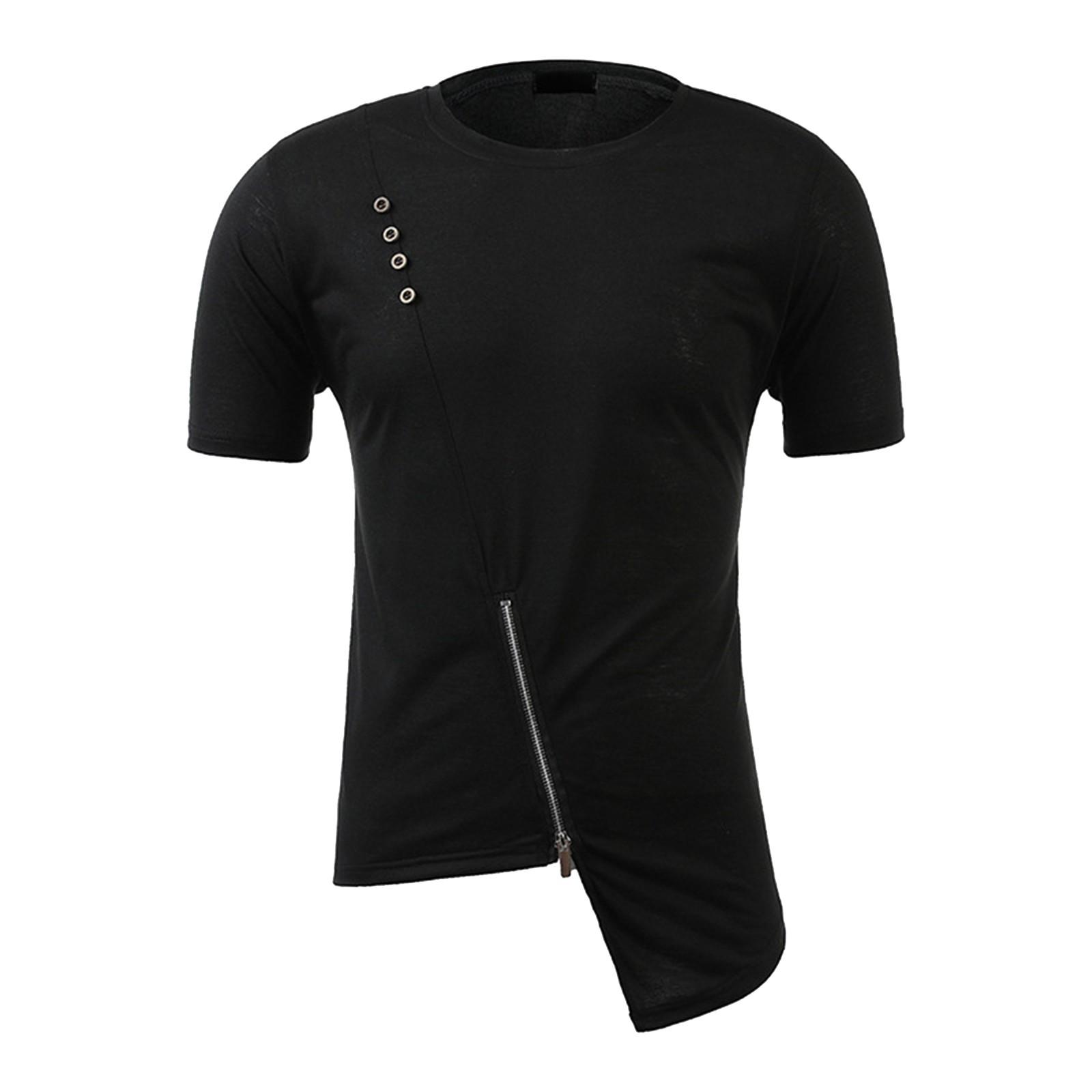

Мужская модная спортивная футболка с коротким рукавом и застежкой-молнией с круглым вырезом и круглым вырезом M чёрный