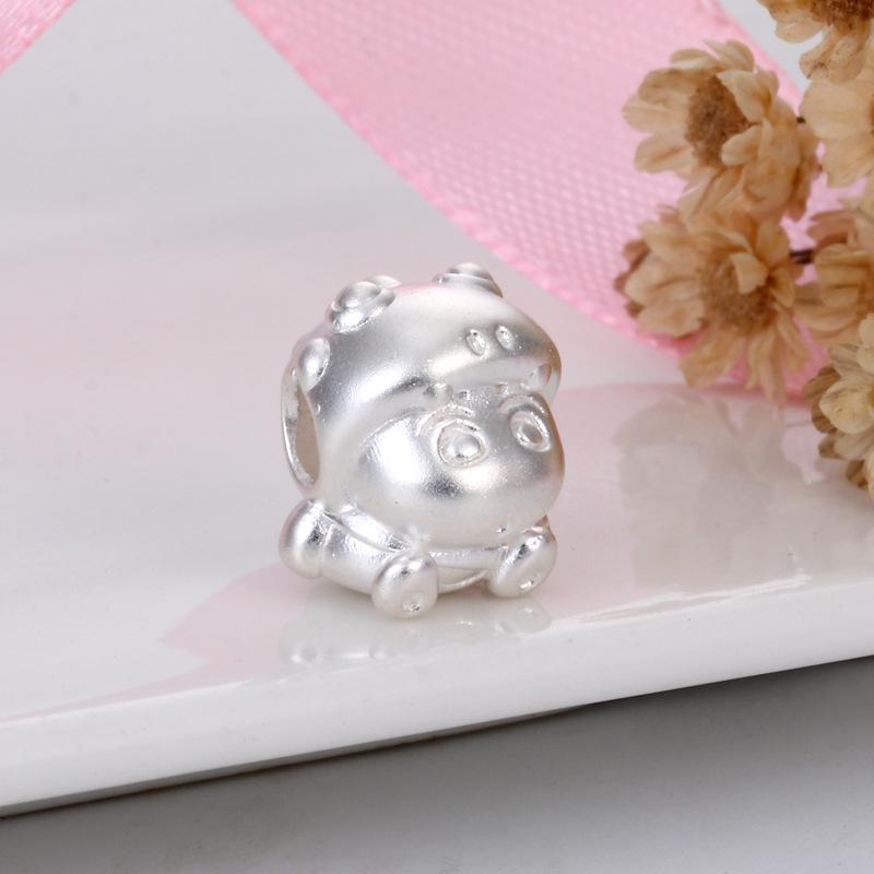Sterling Silver Crayon Shin-chan Dinosaur Costume Beaded Jewelry with Hand-woven Rope, Pure Silver 999. серебряный