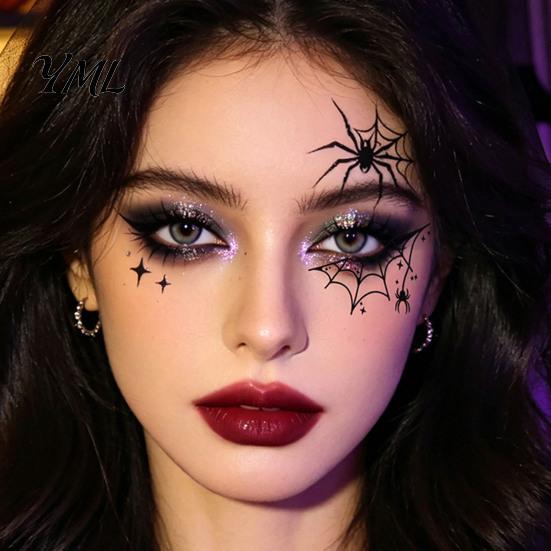 Water Transfer Body Stickers Halloween Makeup Eye Temporary Tattoos, Waterproof Spider Web Bat Eyeliner Scary Face Decals Shadow Tattoo Sticker