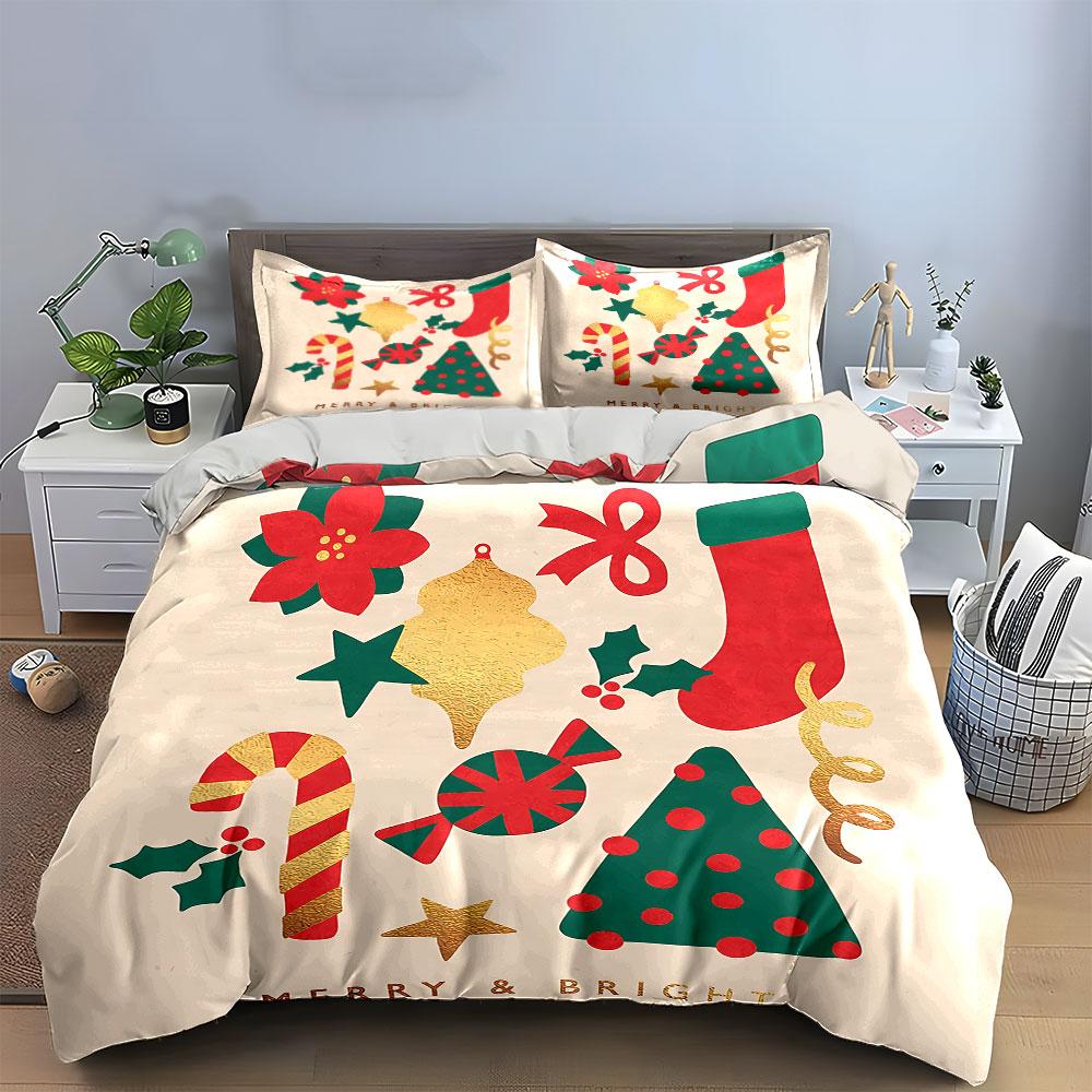 Christmas Themed Festive Decor Bedding Duvet Cover Set Duvet Cover Pillowcases  (1*Duvet Cover 2*Pillowcases, Without Duvet Insert)