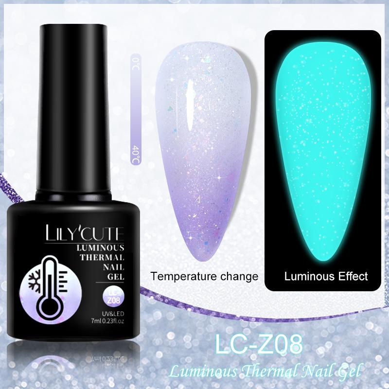 LILYCUTE 7ml Thermal Gel Nail Polish 3 Layers Temperature Shiny Color Changing Semi Permanent Soak Off UV Gel Polish Varnish Base Top Gel Nail Art DIY