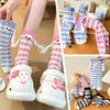 1Pair Magnetic Skin-friendly Big Eyes Dopamine Hand-in-hand Socks Comfortable Plaid Pattern Cartoon Couple Socks Warm Colorful