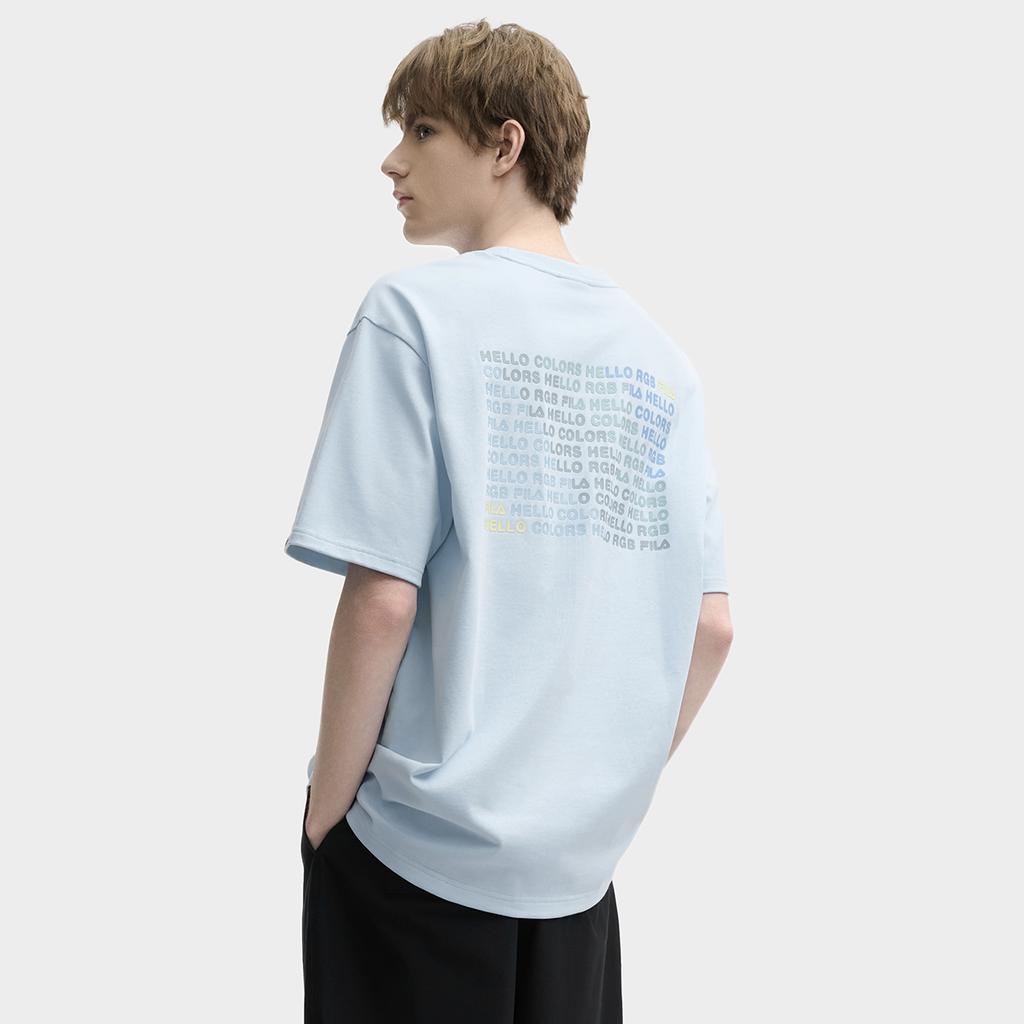 FILA Original Fire Fashion Versatile Casual Simple Comfortable Cotton Knit Short Sleeve T-Shirt Unisex Tops Sky-Blue F51M529110F-LB