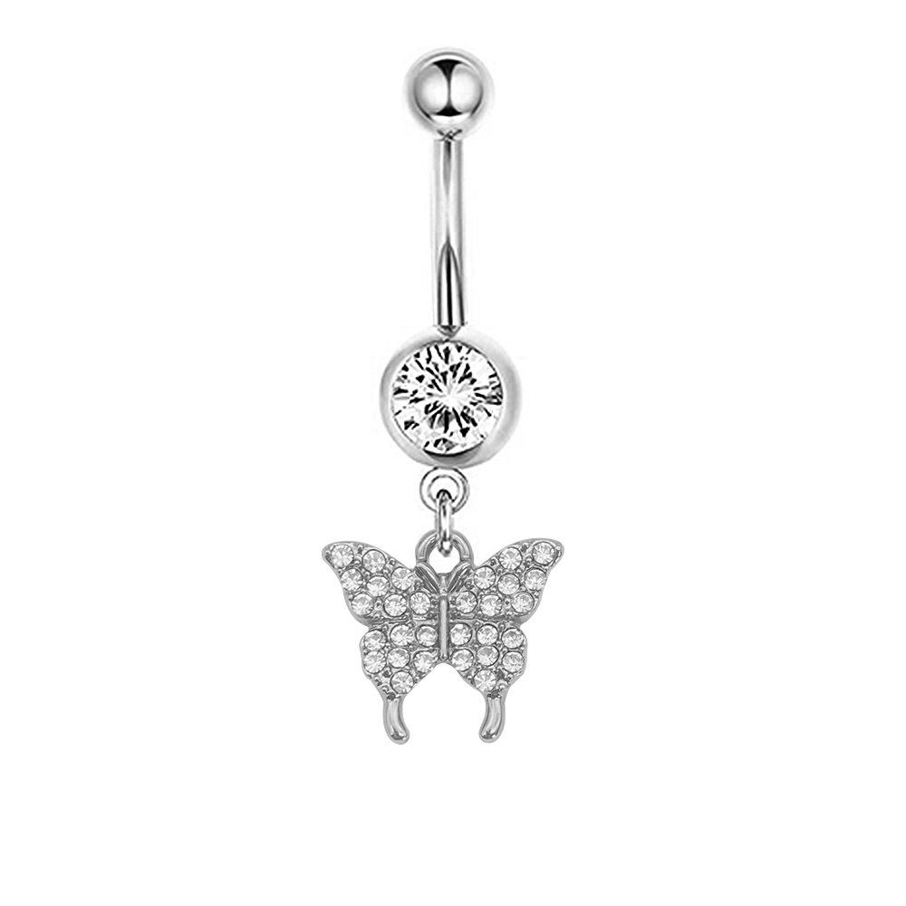 1Pcs Stainless Steel Long Navel Nail Butterfly Heart Five-pointed Star Pendant Navel Ring Piercing Jewelry