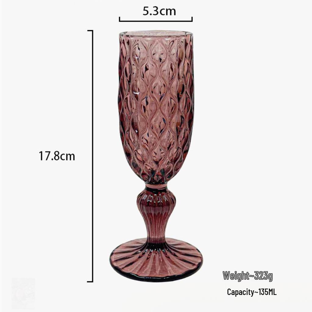 Vintage Embossed Colored Glass Goblet – Luxury Thickened Bubble Wine Glass