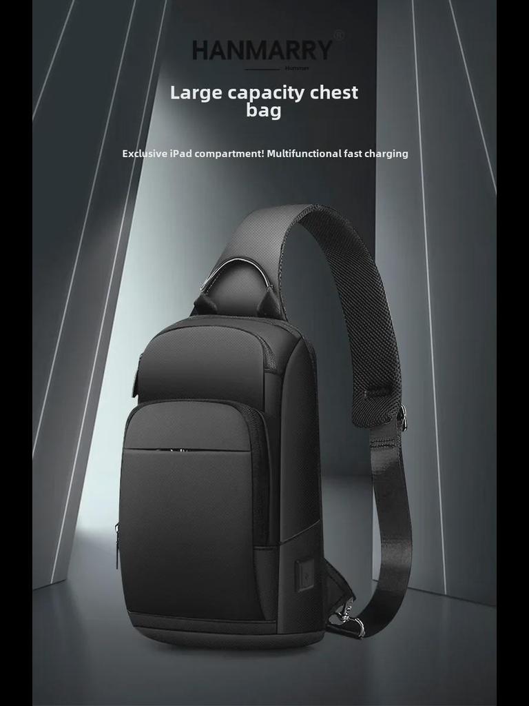 Men's Splash-Proof Cross-Border Chest Bag with USB Charging Port - Large Capacity, Single-Shoulder Messenger Backpack