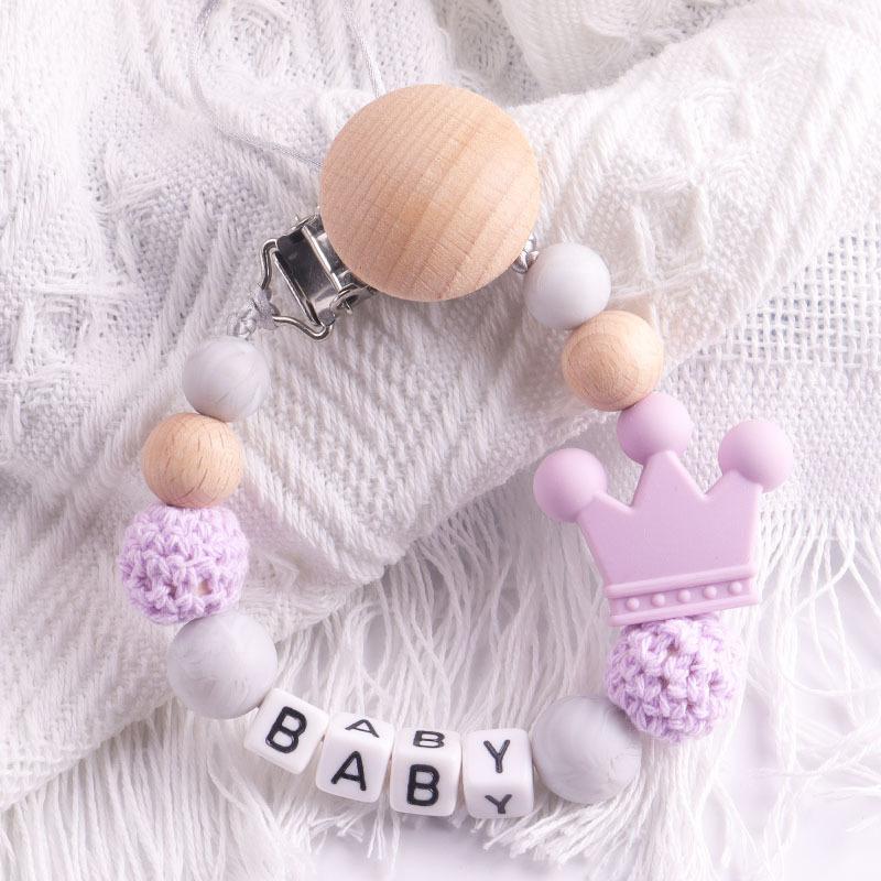Newest Custom Personalized Name Pacifier Clips Handmade Beech Chains Silicone Beads Holder Soother Baby Teething Toys Chew Gift