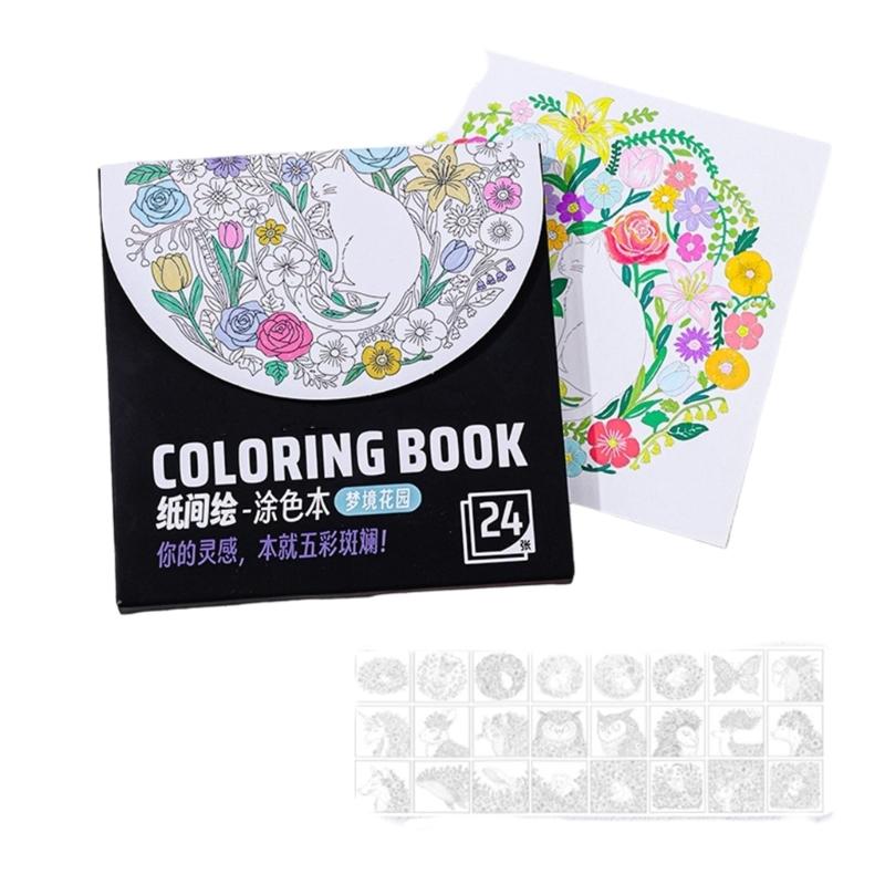 Creative Art Coloring Book 24 Sheets Pre-patterned Drawing Pad For Watercolor And Colored Pencils Acrylic Paint Marker